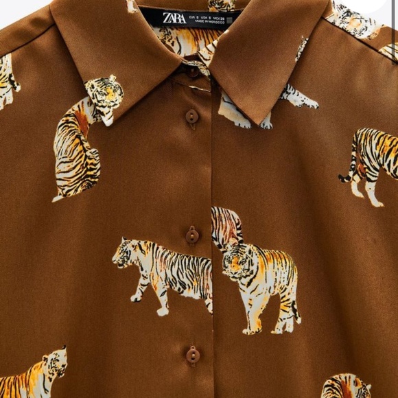 Zara brown oversized button down printed shirt, Sz Small - Picture 4 of 8